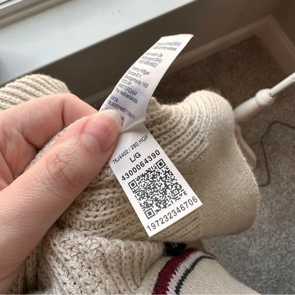 Tommy Hilfiger Monogram Applique Mock Neck Sweater Large Varsity Chunky Knit - Picture 6 of 8